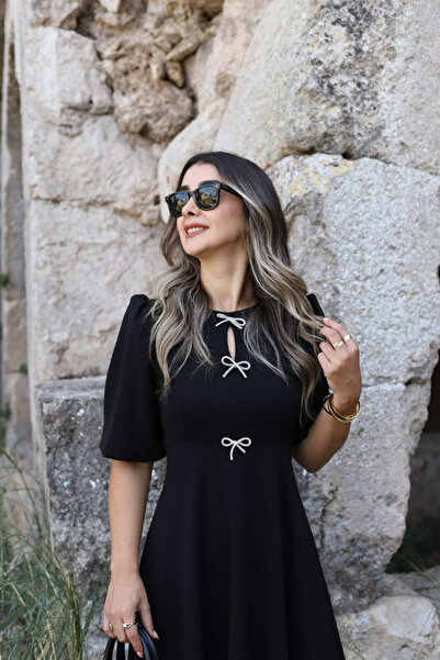 bytugcekaya Μαύρο φόρεμα με κορδέλα με μπαλόνι