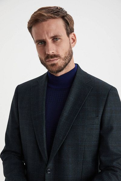 Hemington Plaid Pattern Dark Green Pure Wool Coat