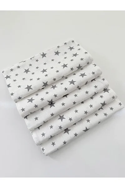 Jaju Baby Gray Star 5 Pieces 100% Organic Cotton Double Layer Muslin Fabric Shoulder Cover Mouth-Back Handkerchief