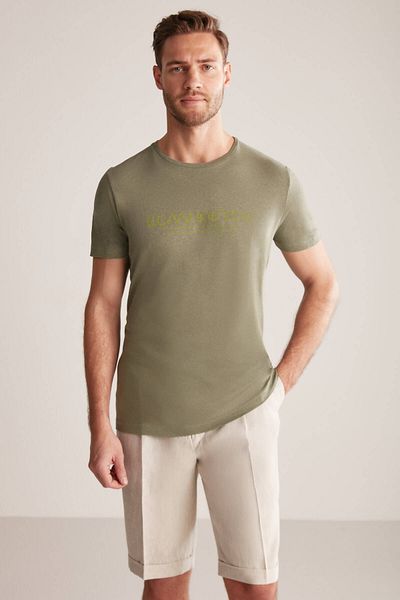 Hemington Printed Linen Cotton Blended Khaki T-Shirt