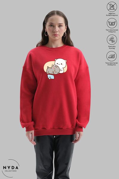 Nyda Collections Дълъг ръкав с шарка Bubu Dudu - щампа за сън, голям суитшърт без качулка