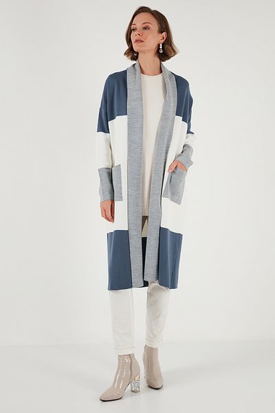 Lela Modest Regular Fit Color Blocked Long Hijab Knitwear Cardigan Cardigan 4616172