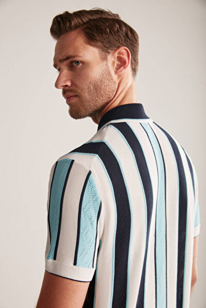 Hemington Stripe Pattern Navy Blue-White Knitwear Polo