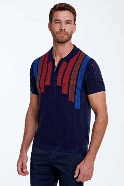 Hemington Micro Pattern Pure Cotton Navy Blue Knitwear Polo