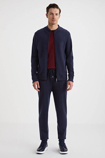 Hemington Arma Detaylı Fermuarlı Lacivert Triko Spor Ceket