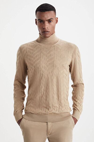 Hemington Silk Blend Turtleneck Camel Merino Wool Knitwear