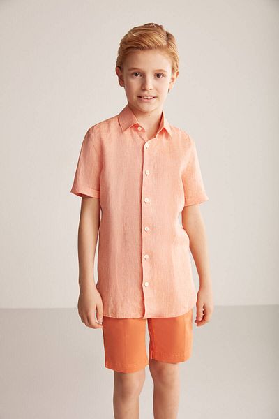 Hemington Short Sleeve Pure Linen Orange Children's Shirt