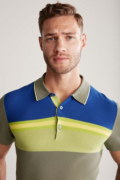 Hemington Striped Pattern Khaki Knit Polo