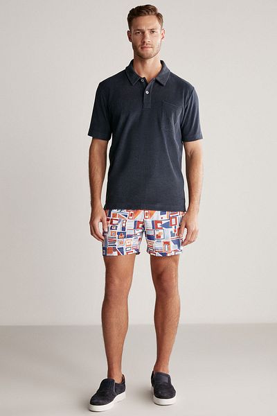 Hemington Navy Blue Terry Fabric Polo Neck T-Shirt
