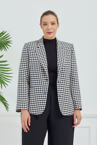 Fagi Γυναικείο καρό κλασικό μπουφάν με διπλά κουμπιά