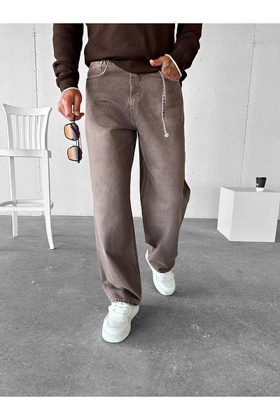 ablukaonline Ανδρικό καφέ Super Baggy Jean Παντελόνι - Ζώνη