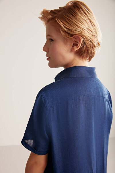 Hemington Short Sleeve Pure Linen Lacviert Children's Shirt