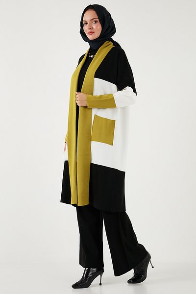 Lela Modest Regular Fit Color Blocked Long Hijab Knitwear Cardigan Cardigan 4616172
