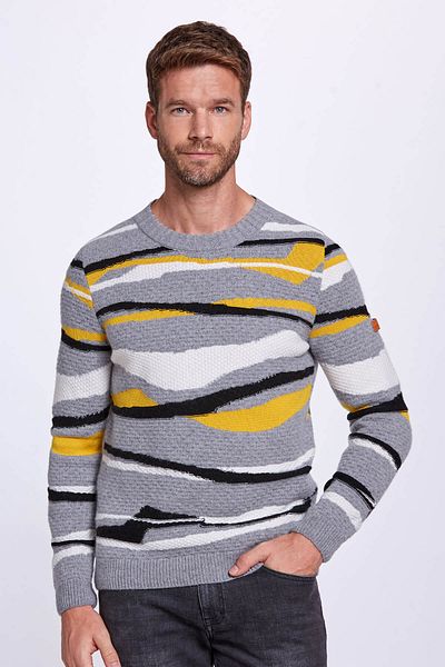 Hemington Stripe Pattern Gray Cashmere Wool Blend Sweater
