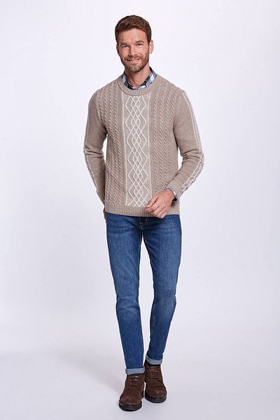 Hemington Hair Braid Patterned Camel Pure Cashmere Sweater