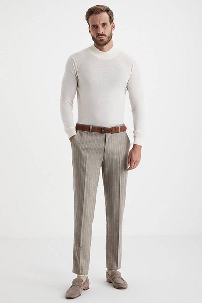 Hemington Cashmere Blend Flannel Chino Beige Striped Camel Pants