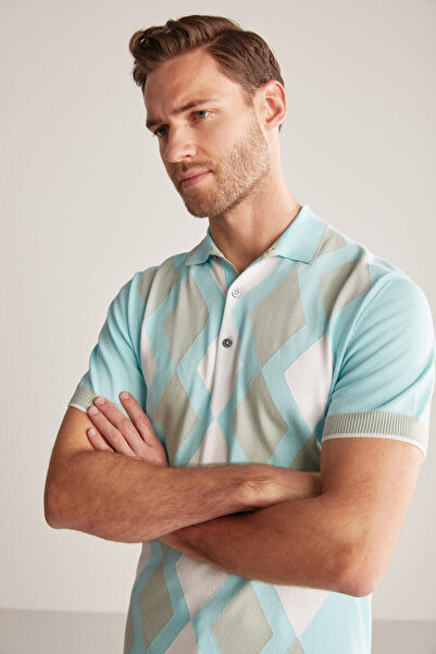 Hemington Blue Green Diamond Pattern Knitwear Polo