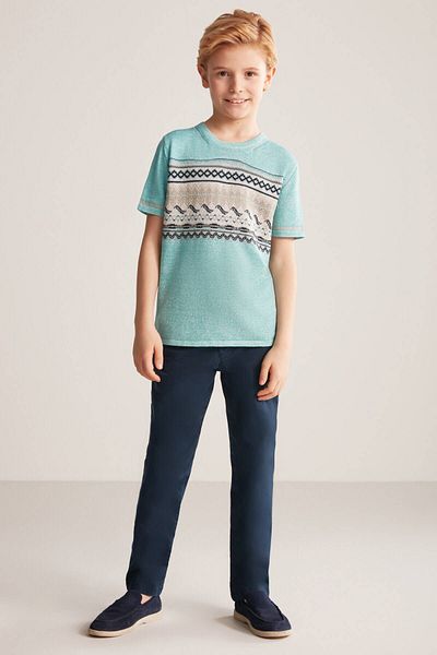 Hemington Linen Cotton Blend Ethnic Pattern Blue Children's Knitwear T-Shirt