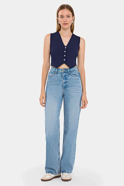Hiccup Sleeveless Knitted Crop Suede Vest