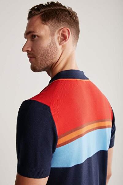 Hemington Striped Pattern Navy Blue Knitwear Polo