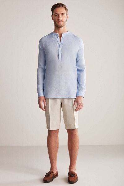 Hemington Pure Linen Sky Blue Judge Collar Shirt