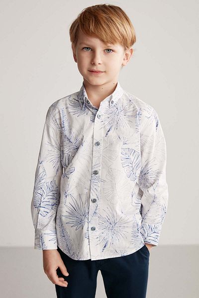 Hemington Patterned Linen Cotton Blend White Children's Sports Shirt