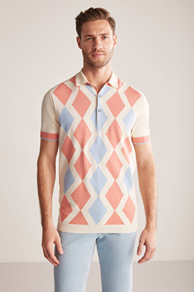 Hemington Cream Color Pink Diamond Pattern Knitwear Polo