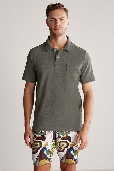 Hemington Khaki Terry Fabric Polo Neck T-Shirt