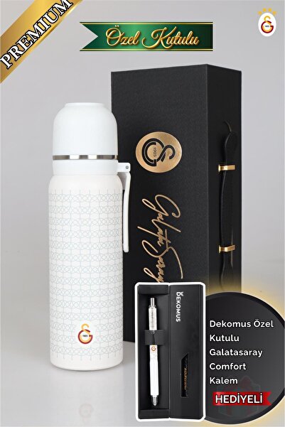 Galatasaray DEKOMUS İLE LİSANSLI GALATASARAY 650 ML BARDAKLI ÇELİK TERMOS "ÖZEL KUTULU COMFORT KALEM HEDİYELİ"