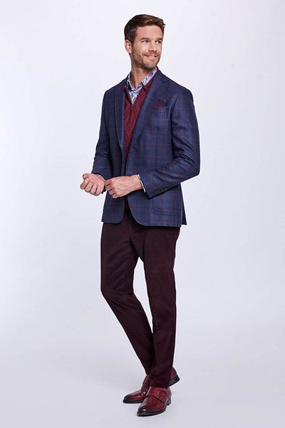 Hemington Cashmere Blended Plaid Patterned Navy Blue Jacket