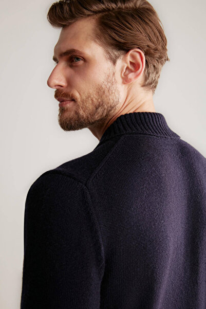 Hemington Baklava Desen Polo Yaka Lambswool Lacivert Kazak