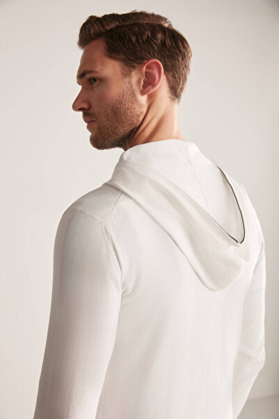 Hemington Slim Fit White Hooded Thin Cardigan