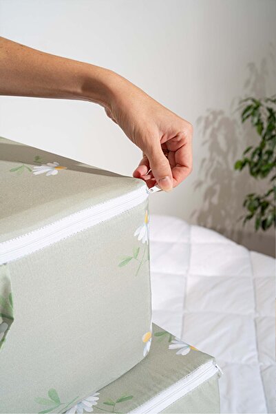 Rivaİstanbul Yeşil Papatya Desenli Fermuarlı 6'lı Hurç Seti Bazaaltı Ve Çekyat Hurç