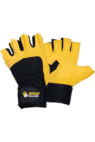 Body Builder Wrist Support Gloves, XL, Black & Yellow