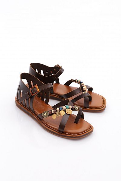 DGN Women's Closed Back Star Decorated Sandals Dark Brown 4183289