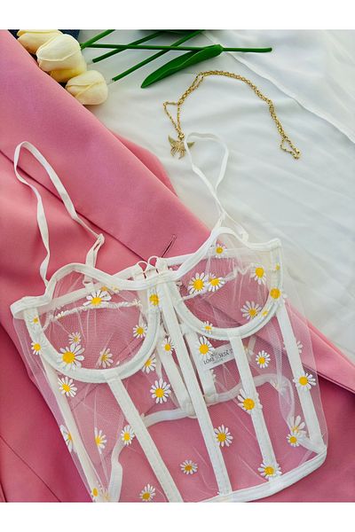 LORESORTA White Daisy Patterned Bustier