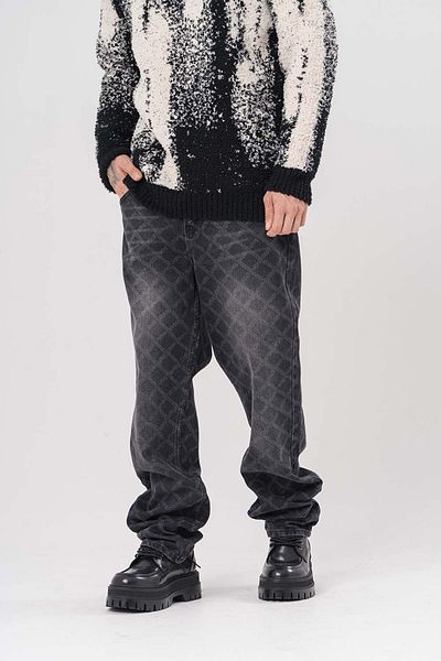 go gang own Fence Patterned Jean Baggy Trousers