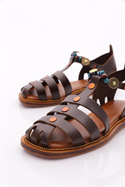 DGN Women's Ankle Strap Beaded Sandals Dark Brown 4173289