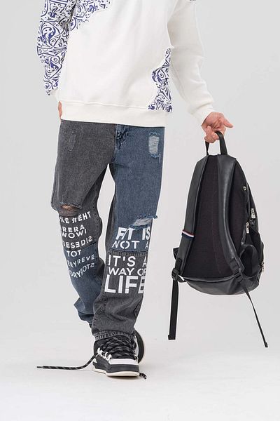 go gang own Life Patch and Text Detailed Jean Baggy Trousers