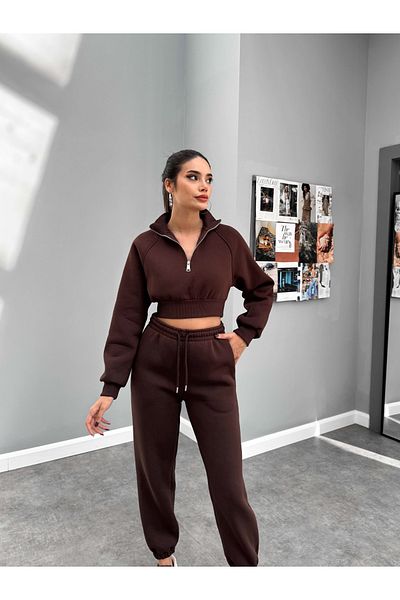 ESRAHELVACI Zippered Crop Tracksuit Set