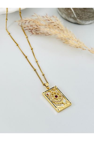 KOALA COMPANY Steel Gold Color Fate Wheel Tarot Card Necklace - Non-Darking No Allergy