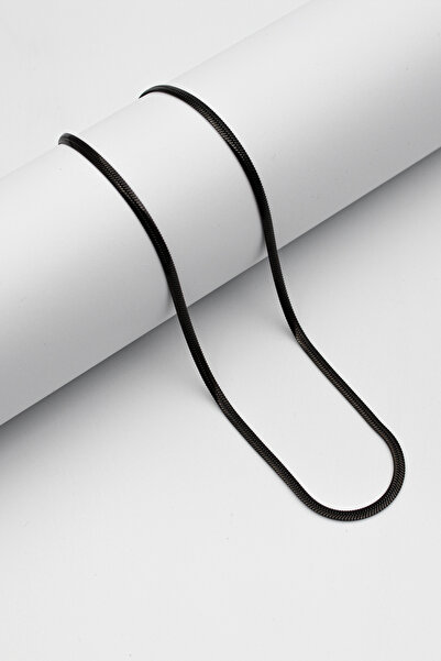 Santalio Flat Snake Italian Chain Stainless Steel Necklace Black Color - 3 mm