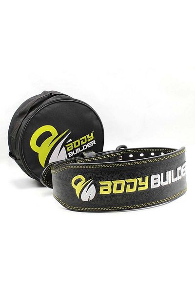 Body Builder Leather Belt With Back Support With Bag, M, Black
