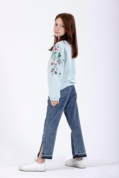 zepkids Φούτερ για κορίτσια με λαιμόκοψη με μακρυμάνικο λουλούδι με στάμπα μέντας