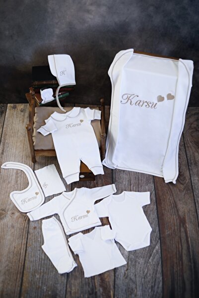 KARSU TASARIM İsme Özel Nakışlı On  Parça Organik Hastane Çıkış Seti