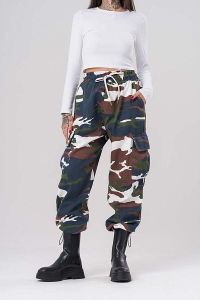 go gang own Hunter Cargo Pocket and Leg Adjustable Camouflage Gabardine Trousers