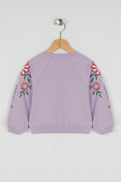zepkids Crew Neck Long Sleeve Sleeves Cıcek Printed Lilac Color Girl's Sweatshirt