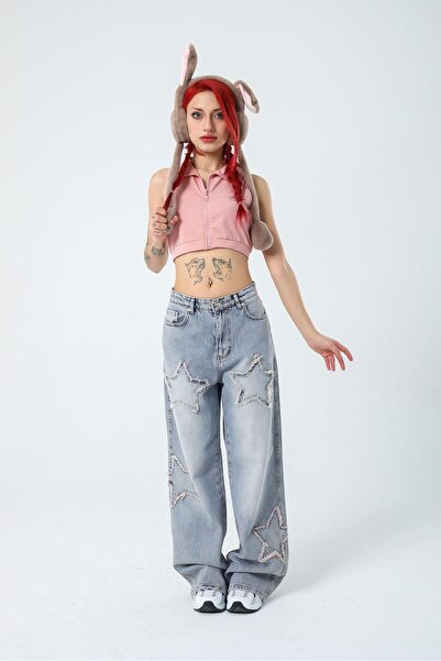 BALİNA Açık Mavi Yıldız Detaylı Baggy Pantolon