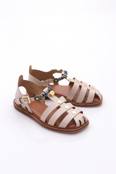 DGN Women's Ankle Strap Beaded Sandals Beige 4173289