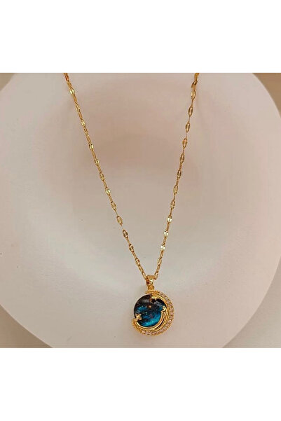 Çelik Arya Jewelry Kadın 316l Kararmaz Gold Gezegen Tasarım Kolye